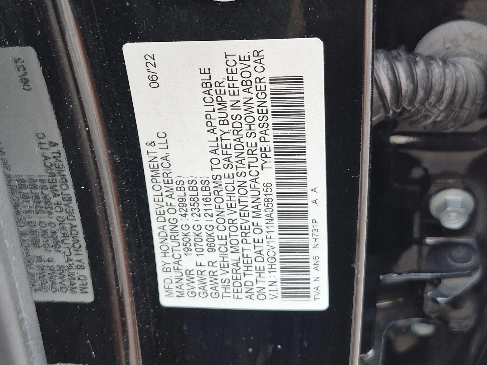 2022 Honda Accord Sedan LX 1.5T CVT