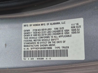2017 Honda Ridgeline RTL-T 4x4 Crew Cab 5.3' Bed