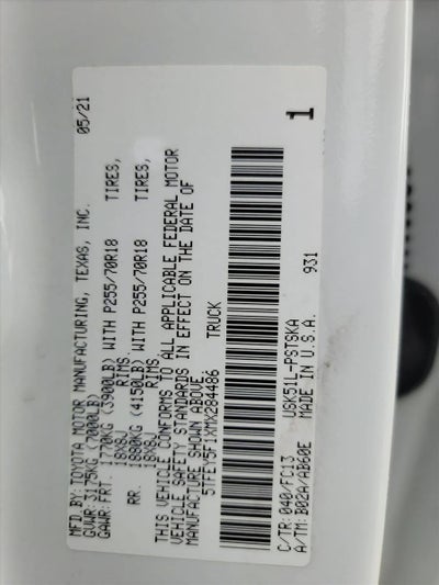 2021 Toyota Tundra 2WD 2WD SR5 CrewMax 5.5' Bed 5.7L (SE)