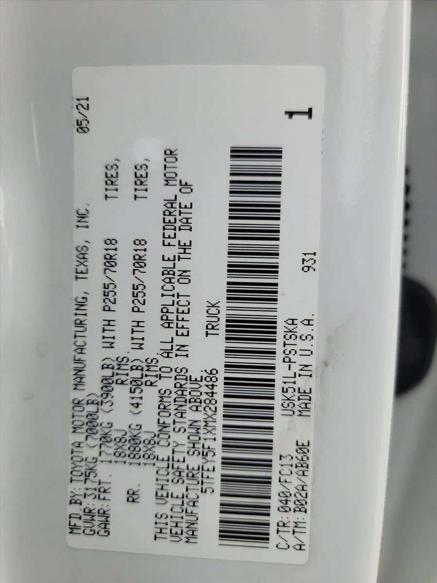 2021 Toyota Tundra 2WD 2WD SR5 CrewMax 5.5' Bed 5.7L (SE)