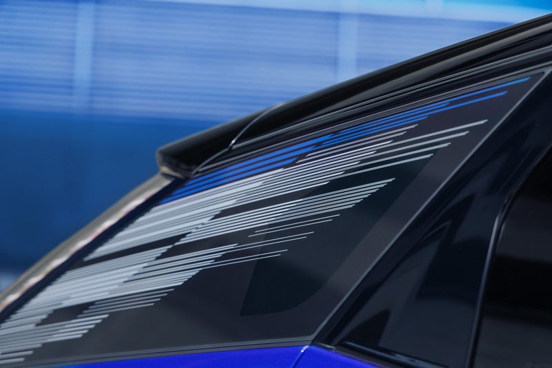Close-up of the Modern Pattern on the 2026 OPTIQ-V Rear Quarter Glass | AutoNation Cadillac Corpus Christi in Corpus Christi TX